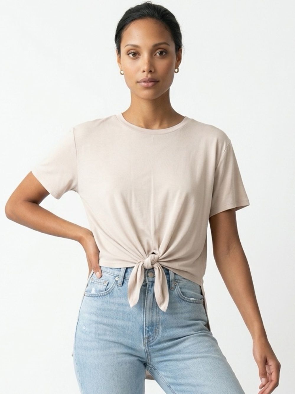 FREE PRESS | High Low Tie Front Short Sleeve Top Women’s Size Large